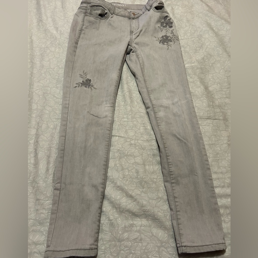 Grey Embroidery Skinny Jeans